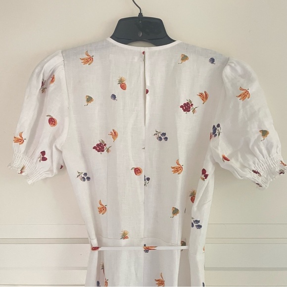 Reformation Veronika fruit print 100% linen white midi dress 26822 - Picture 7 of 12